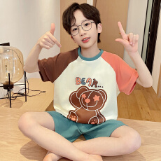 批发缤果睡衣 夏季男童睡衣纯棉圆领短袖短裤卡通小孩家居服<b class='q'>套装</b>
