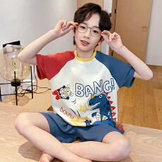 批发缤果睡衣 夏季男童睡衣纯棉圆领短袖短裤卡通小孩家居服<b class='q'>套装</b>