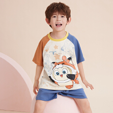 批发缤果睡衣 夏季男童睡衣纯棉圆领短袖短裤卡通小孩家居服<b class='q'>套装</b>