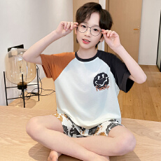 批发缤果睡衣 夏季男童睡衣莫代尔圆领短袖<b class='q'>短裤</b>卡通小孩家居服套
