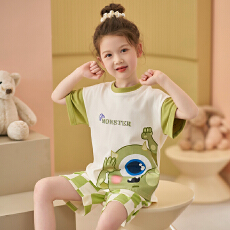 批发缤果睡衣 夏季女<b class='q'>童</b><b class='q'>睡衣</b>纯<b class='q'>棉</b>圆领短袖短裤卡通小孩家居服<b class='q'>套装</b>