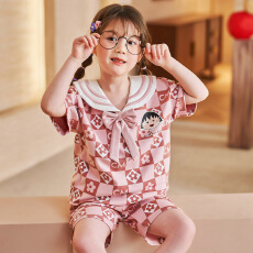 批发缤果睡衣 夏季女<b class='q'>童</b><b class='q'>睡衣</b>纯<b class='q'>棉</b>圆领短袖短裤卡通小孩家居服<b class='q'>套装</b>