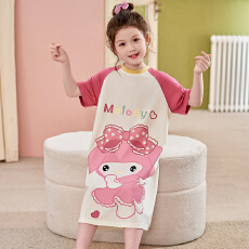 缤果睡衣 夏季女童睡衣纯棉圆领睡裙卡通小女孩家居服睡裙女