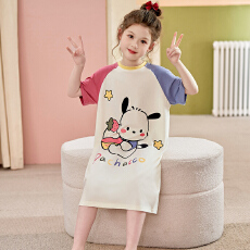 缤果睡衣 夏季女童睡衣纯棉圆领睡裙卡通小女孩家居服睡裙女