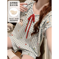 批发缤果睡衣夏季带胸垫睡衣女士拉架仿棉卡通公主风家居<b class='q'>服</b>套装