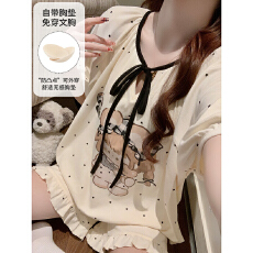 批发缤果睡衣夏季带胸垫睡衣女士拉架仿棉卡通公主风家居<b class='q'>服</b>套装
