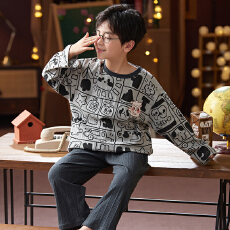 批发缤果睡衣春秋冬季长袖圆领纯棉<b class='q'>男</b><b class='q'>童</b>卡通睡衣长裤男青少年套装