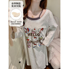 批发缤果睡衣春<b class='q'>秋</b>季带胸垫拉架仿棉长袖睡裙女公主风可外穿甜美