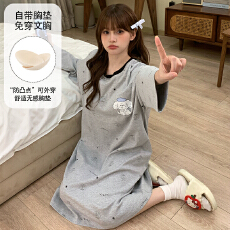 批发缤果睡衣春秋季带胸垫拉架仿棉长袖睡裙女甜美可外穿家居服