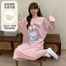 批发缤果睡衣春秋季带胸垫拉架仿棉长袖睡裙女甜美可外穿家居服