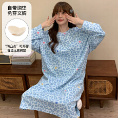 批发缤果睡衣春秋季带胸垫拉架仿棉长袖睡裙女甜美可外穿家居服