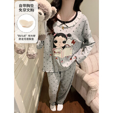 批发缤果<b class='q'>睡衣</b>春秋冬季带胸垫<b class='q'>睡衣</b>女士拉架仿棉公主风家居服套装