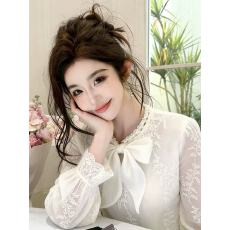 批发温柔色蝴蝶结飘带钉珠长袖衬衫女2026春季新款轻奢高级感内搭衬衣