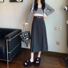 批发<b class='q'>大码</b>设计高级感西装半身裙春秋胖mm灰色高腰中长款气质百褶a字裙