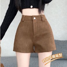 批发美式复古春秋短裤女外穿新款鹿皮绒高腰显瘦紧身辣妹a字包臀热裤