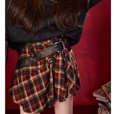 批发早秋摇滚甜心低糖朋克 复古红黑格纹<b class='q'>甜美</b>酷飒短裙高级短款潮
