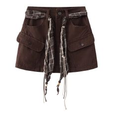 批发<b class='q'>时尚</b>美拉德辣妹高腰裙子女装2025秋冬季工装a字半身裙牛仔短裙潮