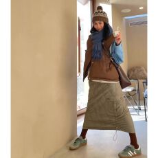 批发高腰下摆收口加厚夹棉保暖A字半身裙女秋冬松紧腰休闲<b class='q'>街头</b>宽松ins