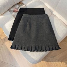 批发毛呢2025秋冬季新款短裙字<b class='q'>百搭</b>花边新品时尚高腰显瘦半身裙