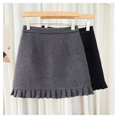 批发灰色毛呢<b class='q'>半身裙</b>女秋冬季2025新款高腰显瘦<b class='q'>包臀</b>裙下摆百褶A字短裙