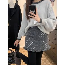 批发甜美木耳边短裙波点<b class='q'>复古</b>毛呢半身裙秋冬2025新款高腰显瘦花边裙子
