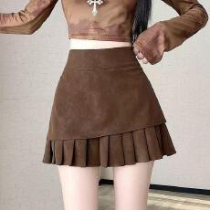 批发2025秋冬新款韩版设计感pu皮高腰百褶短裙小众百搭a字显瘦半身裙