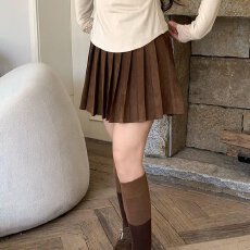 批发微胖大码秋冬高腰学院风百褶裙美拉德咖色仿麂皮<b class='q'>百搭</b>短裙