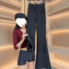 批发加绒休闲百搭时尚<b class='q'>显瘦</b>修身外穿黑色微喇叭女神<b class='q'>裤</b>黑色<b class='q'>裤</b>子