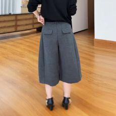 批发已出货 灰色毛呢七分裤女秋冬款宽松显瘦阔腿裤百搭休闲裤