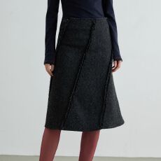 批发斜纹毛边设计2025秋冬A字裙时尚百搭<b class='q'>显瘦</b>高阶半裙经典半身裙