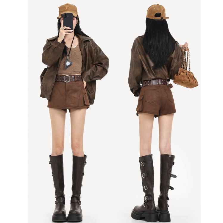핫걸 바람 하이웨이스트 디자인 센스 워크웨어 반바지 여성 겨울 2025 새로운 슬림해 보이는 디자인 센스 캐주얼 한 마디 치마바지