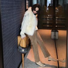 批发冬季通勤百搭复古直筒裤女保暖高腰显瘦<b class='q'>九分</b>休闲裤简约文艺慵懒风