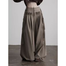 批发藤枝蔓·穿搭捏褶双层百搭灯笼裤阔腿慵懒感<b class='q'>长裤</b>2026年新款潮裤子