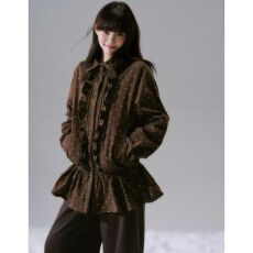 批发闪光记忆荷叶边<b class='q'>波点</b>长袖日杂挺括感<b class='q'>衬衫</b>新品复古文艺减龄气质ins