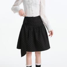 批发<b class='q'>百搭</b>蓬蓬裙女夏季新款高腰a字短裙不规则下摆波点拼接半身裙裙子