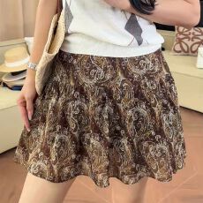 批发复古碎花半身裙印花夏季腰果新款洋气小众<b class='q'>百搭</b>A字裙高腰雪纺短裙