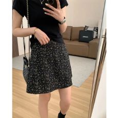 黑色碎花半身裙女夏季新款高腰显瘦防走光A字裙薄款小个子短裙子