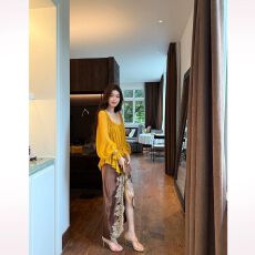 批发法式时尚气质复古蕾丝裙子女秋长短可调节缎面开叉温柔半身裙长裙