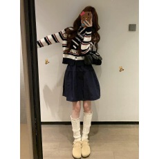 批发<b class='q'>条纹</b>针织开衫毛衣外套女秋冬2025新款早秋韩系慵懒半身裙两件套