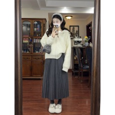 批发小香风白色连帽羊羔毛外套女2025短款毛绒大衣<b class='q'>半身裙</b>两件套