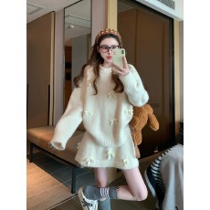 批发韩系一整套深冬穿搭毛衣套装女2025新款重工蝴蝶结针织短裙两件套