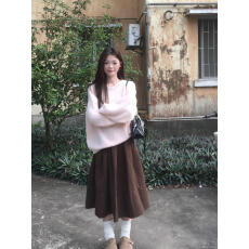 批发温柔风粉色毛衣套装<b class='q'>连衣裙</b>子女2025新款巨好看秋冬穿搭一整套<b class='q'>长裙</b>
