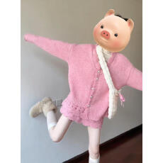 批发气质千金风粉色毛衣套装女秋冬<b class='q'>甜美</b>软糯V领针织开衫半身裙两件套