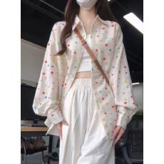 批发韩系多巴胺彩色波点减龄<b class='q'>长袖</b><b class='q'>衬衫</b><b class='q'>男</b>女夏季高级感休闲防晒外套上衣
