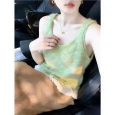 批发2026网纱拼接立体花朵针织背心女上衣春季<b class='q'>甜美</b>减龄小个子马甲上衣