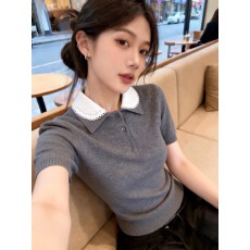 批发小个子减龄<b class='q'>娃娃领</b>短袖<b class='q'>t</b><b class='q'>恤</b>女2026春夏新款气质显瘦灰色针织衫上衣