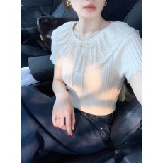 批发温柔风白色<b class='q'>娃娃领</b>蝴蝶结系带短袖<b class='q'>T</b><b class='q'>恤</b>女2026夏季巨好看氛围感上衣