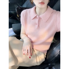 批发韩系慵懒粉色俏皮Polo领针织短袖t恤女2026新款夏季单穿上衣