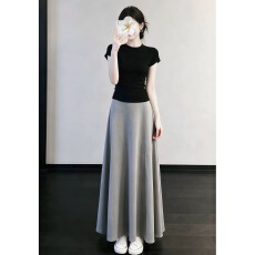 批发淡人高知穿搭灰色半身裙套装<b class='q'>连衣裙</b>子女夏2026新款韩系ootd一整套