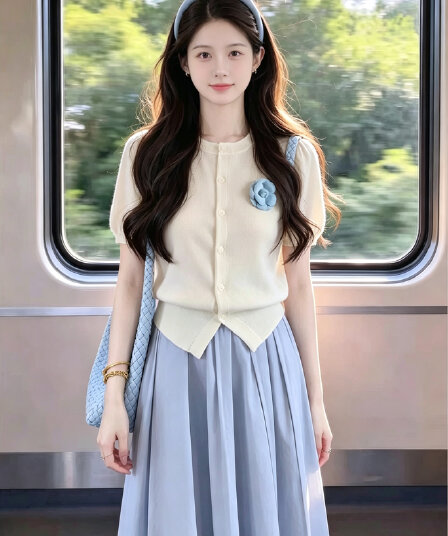 여름 착용 가져 가라. 전체 집합 2026 한 부서 아름다운 다시 차가운 다시 바람의 소리 연령 감소 작은 샤넬 스타일 품격 점프 슈트 치마 세트